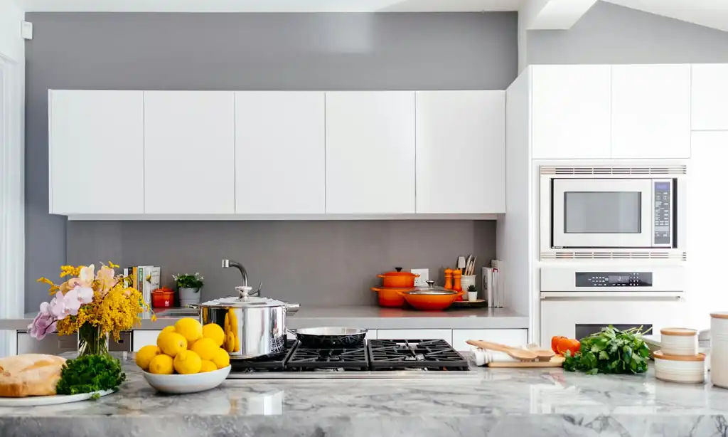 A bright, spotless kitchen